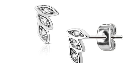 Pair of Surgical Stainless Steel Ear Studs 3 Leaves Stainless Steel