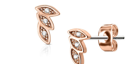 Pair of Surgical Stainless Steel Ear Studs 3 Leaves Stainless Steel