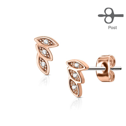 Pair of Surgical Stainless Steel Ear Studs 3 Leaves Stainless Steel