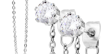 Pair of Stainless Steel Chain Drop Set Earring Studs