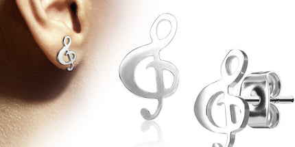 Pair of Stainless Steel Treble Clef Earring Studs