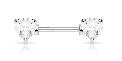 Surgical Stainless Steel Clear Jewelled Heart Nipple Bar