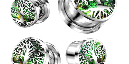 Opal Glitter Tree of Life Steel Screw Fit Tunnel