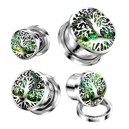 Opal Glitter Tree of Life Steel Screw Fit Tunnel