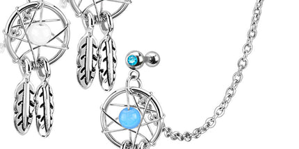 Dream Catcher with Double Cartilage Tragus Chain Linked Dangle