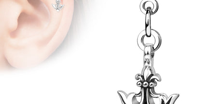 Surgical Stainless Steel Tragus Anchor with Fleur De Lis Dangle