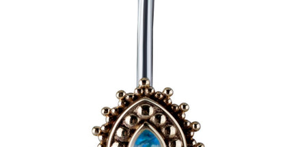Cast Brass Beaded Blue Opal Shield Navel