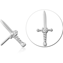 Surgical stainless steel jewelled threadless dager attachment.