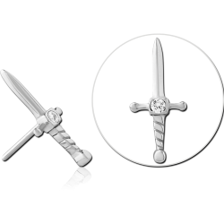 Surgical stainless steel jewelled threadless dager attachment.