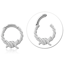Surgical Steel Clicker with Twisted Ring and a Barbed Wire Motif. 1.2mm (16ga) thick, 8mm internal diameter