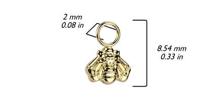 Titanium Dangle Bee Charm For Hoops, Studs and More in Silver or Gold PVD