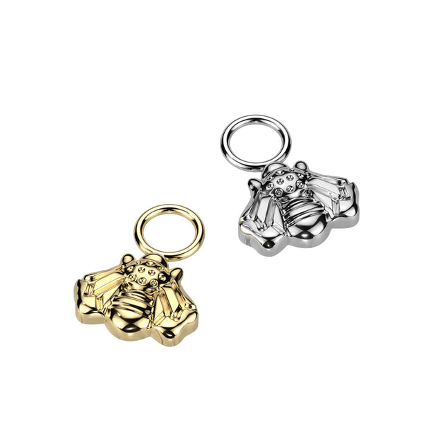 Titanium Dangle Bee Charm For Hoops, Studs and More in Silver or Gold PVD