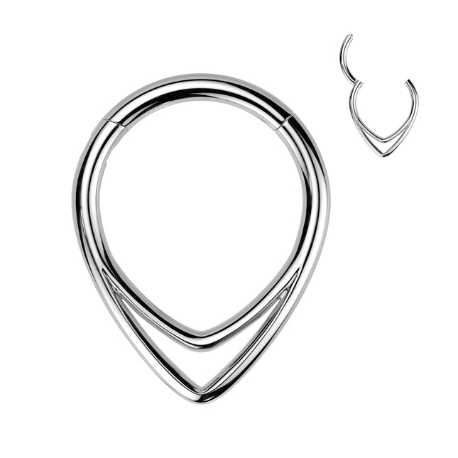 Titanium Hinged Segment Hoop Ring With Double Chevron Line