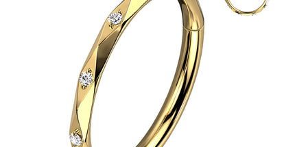 Titanium Hinged Segment Hoop Ring With Clear Gem Accented Diamond Faceted Cuts Gold / Clear