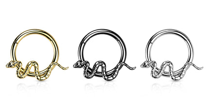 Titanium Hinged Segment Hoop Ring With Snake