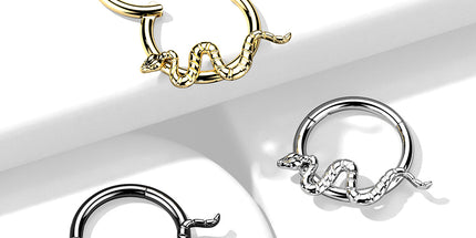 Titanium Hinged Segment Hoop Ring With Snake