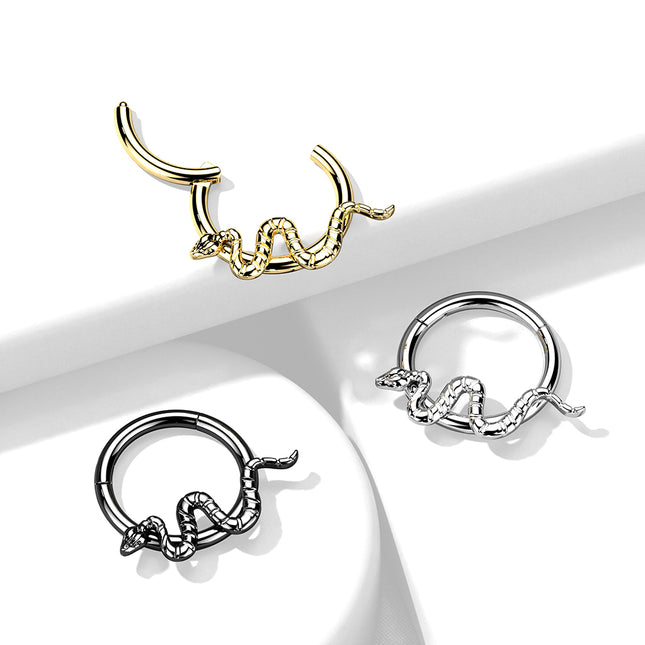 Titanium Hinged Segment Hoop Ring With Snake