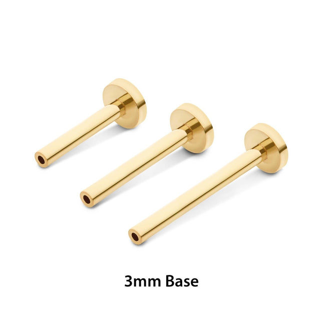 Invictus 24KT Gold PVD Titanium Internally Threaded Micro Labret Pin 16g with 3mm Base
