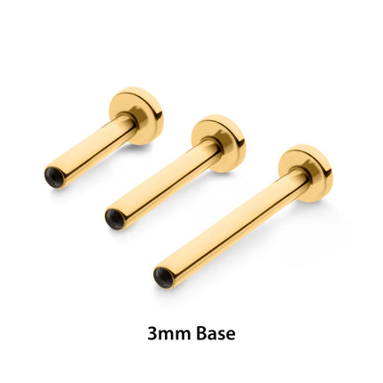 Invictus 24KT Gold PVD Titanium Internally Threaded Micro Labret Pin 16g with 3mm Base
