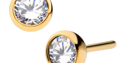 Invictus 24KT Gold PVD Titanium Threadless Bezel Set Swarovski Crystal Front Facing Top