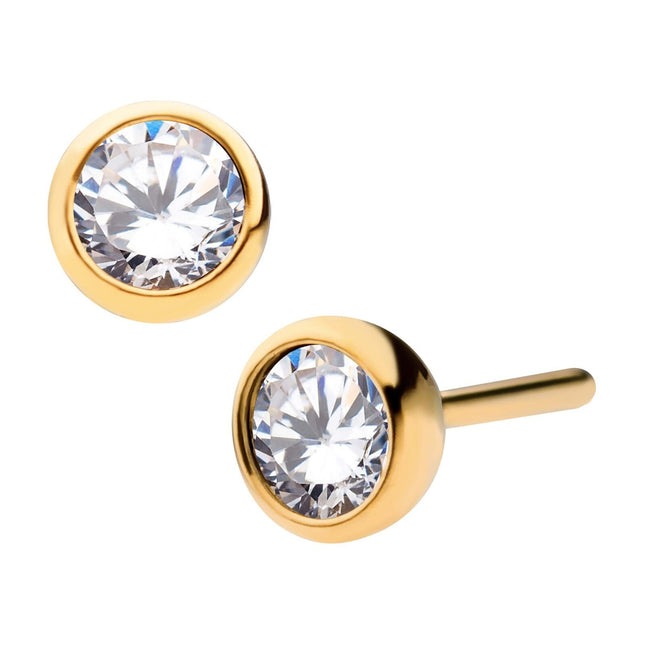 Invictus 24KT Gold PVD Titanium Threadless Bezel Set Swarovski Crystal Front Facing Top