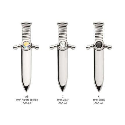 Invictus Titanium Internally Threaded with Bezel Set 1mm CZ Dagger