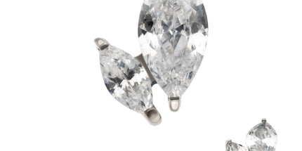 Invictus Titanium Threadless Prong Set Marquise CZ 2 Cluster Top
