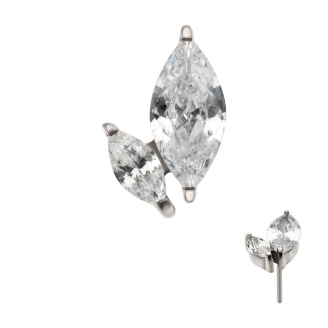 Invictus Titanium Threadless Prong Set Marquise CZ 2 Cluster Top