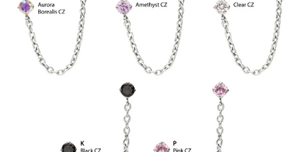 Titanium Threadless Double Prong Set Gem Top with Rolo Chain Dangle