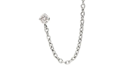 Titanium Threadless Double Prong Set Gem Top with Rolo Chain Dangle