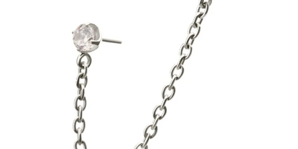 Titanium Threadless Double Prong Set Gem Top with Rolo Chain Dangle