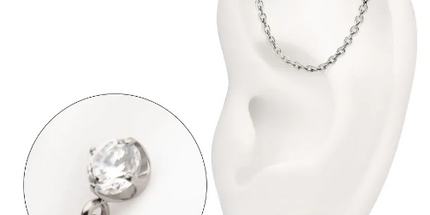Titanium Threadless Double Prong Set Gem Top with Rolo Chain Dangle
