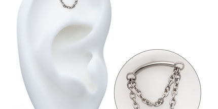 Titanium Threadless 2 Tier Dangle Chain Curved Bar Top