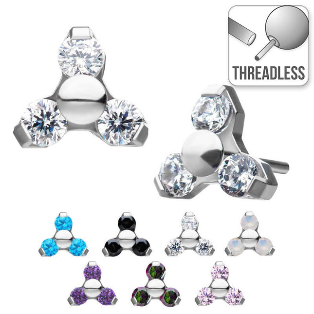 Invictus Threadless Titanium Prong Set Gem Trinity