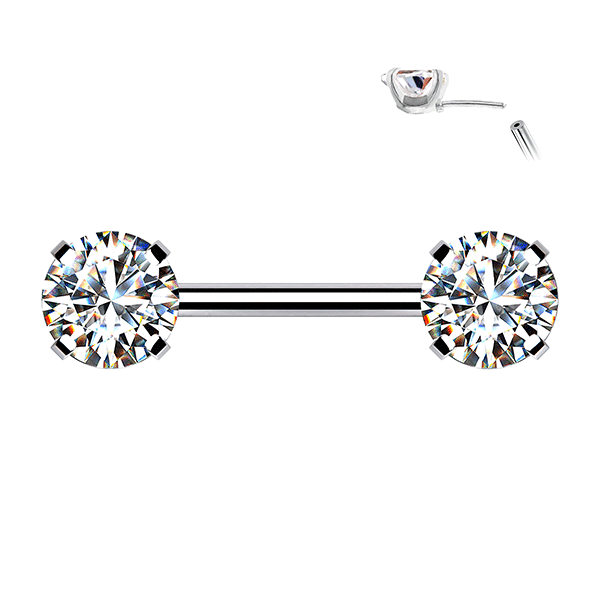 Threadless Round Gem Prong Set Plated Decorative Nipple Bar