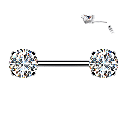 Threadless Round Gem Prong Set Plated Decorative Nipple Bar