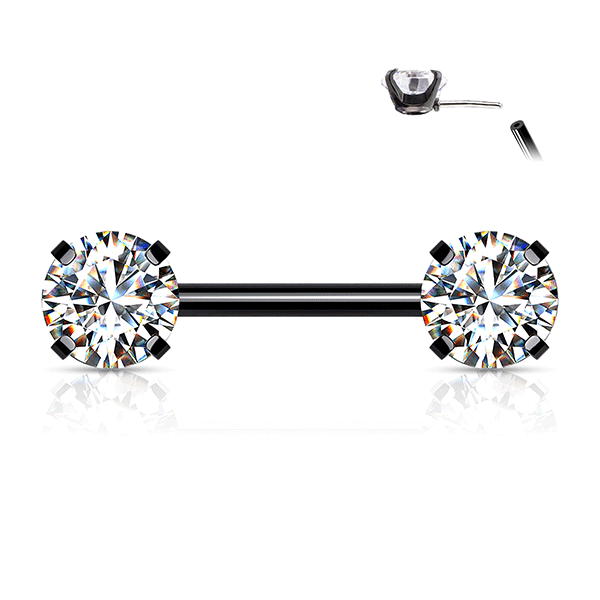 Threadless Round Gem Prong Set Plated Decorative Nipple Bar