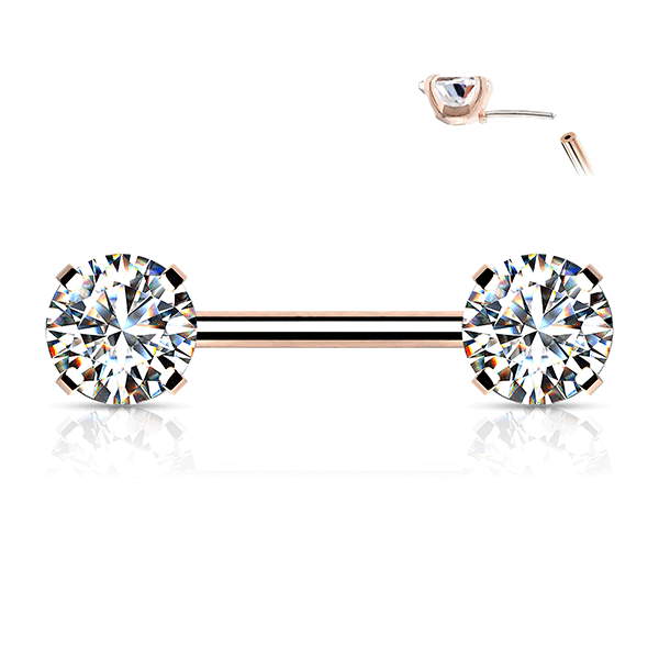Threadless Round Gem Prong Set Plated Decorative Nipple Bar