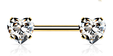 Threadless Heart Gem Prong Set Gold Plated Decorative Nipple Bar Clear Crystal