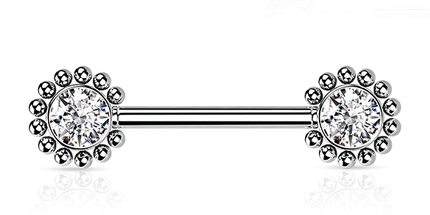 Threadless Beaded Edge Jewelled Cluster Plated Decorative Nipple Barbell