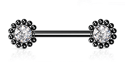 Threadless Beaded Edge Jewelled Cluster Plated Decorative Nipple Barbell