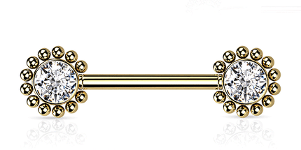 Threadless Beaded Edge Jewelled Cluster Plated Decorative Nipple Barbell