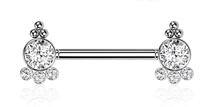 Threadless Multi Jewelled Trinity Beaded Cluster Plated Decorative Nipple Barbell