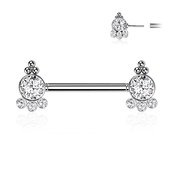 Threadless Multi Jewelled Trinity Beaded Cluster Plated Decorative Nipple Barbell