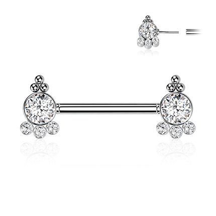 Threadless Multi Jewelled Trinity Beaded Cluster Plated Decorative Nipple Barbell