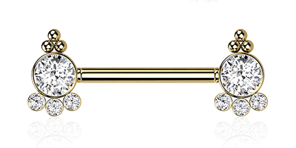 Threadless Multi Jewelled Trinity Beaded Cluster Plated Decorative Nipple Barbell