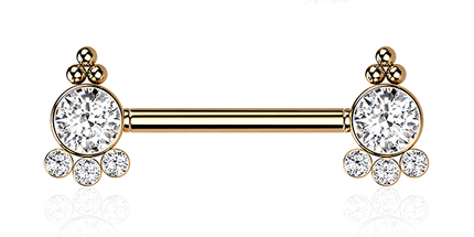 Threadless Multi Jewelled Trinity Beaded Cluster Plated Decorative Nipple Barbell