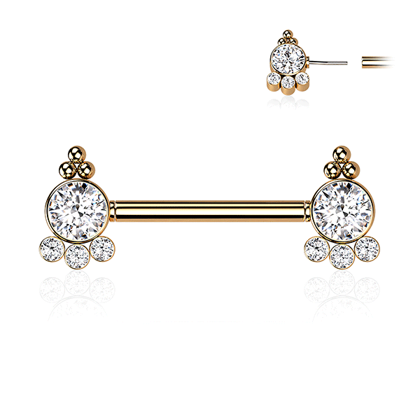 Threadless Multi Jewelled Trinity Beaded Cluster Plated Decorative Nipple Barbell