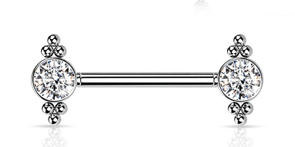 Threadless Jewelled Trinity Beaded Cluster Plated Decorative Nipple Barbell