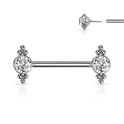 Threadless Jewelled Trinity Beaded Cluster Plated Decorative Nipple Barbell